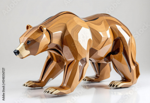 bear sculpture made of wood and plexiglass.