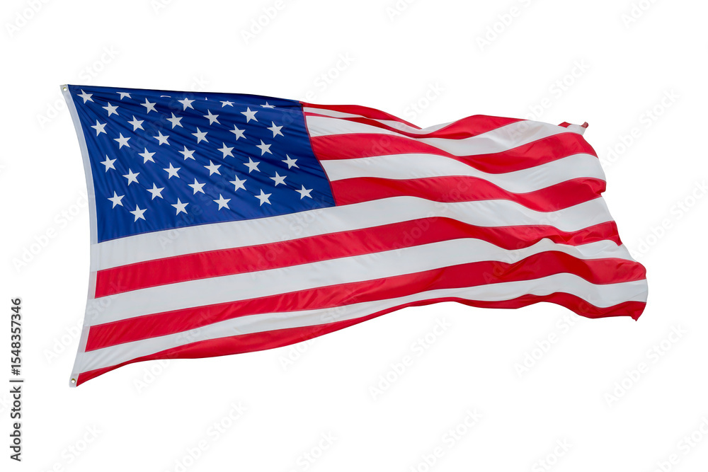 Fototapeta premium American flag realistic waving detailed png isolated on transparent background