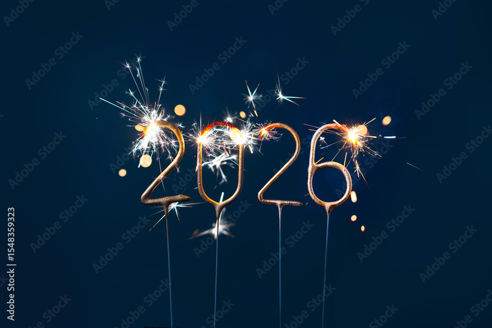 custom made wallpaper toronto digitalNew Year 2026 Numbers made with Glowing Sparklers on Dark Background.