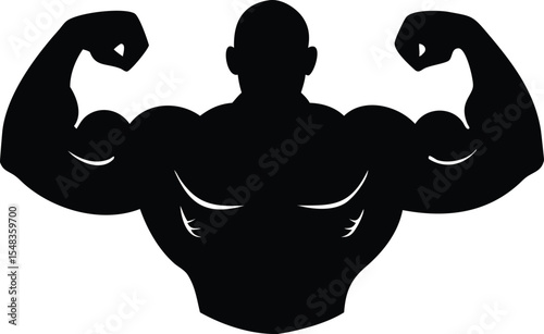 Silhouette of Muscular Man with Strong Bodybuilder Physique Illustration