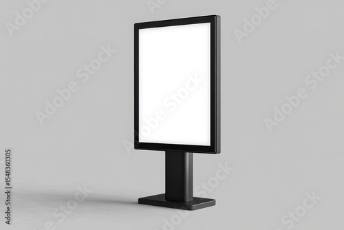 Illuminated blank advertising display stand on a gray background mockup image