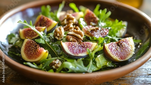 A fig and walnut salad with a vinaigrette dressing