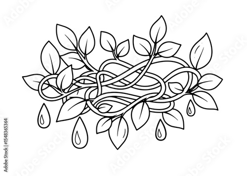 A Series for Alleviating Sadness and Treating Depression :
(24) Line Art of Intertwined Vines and Water Droplets (for Coloring)