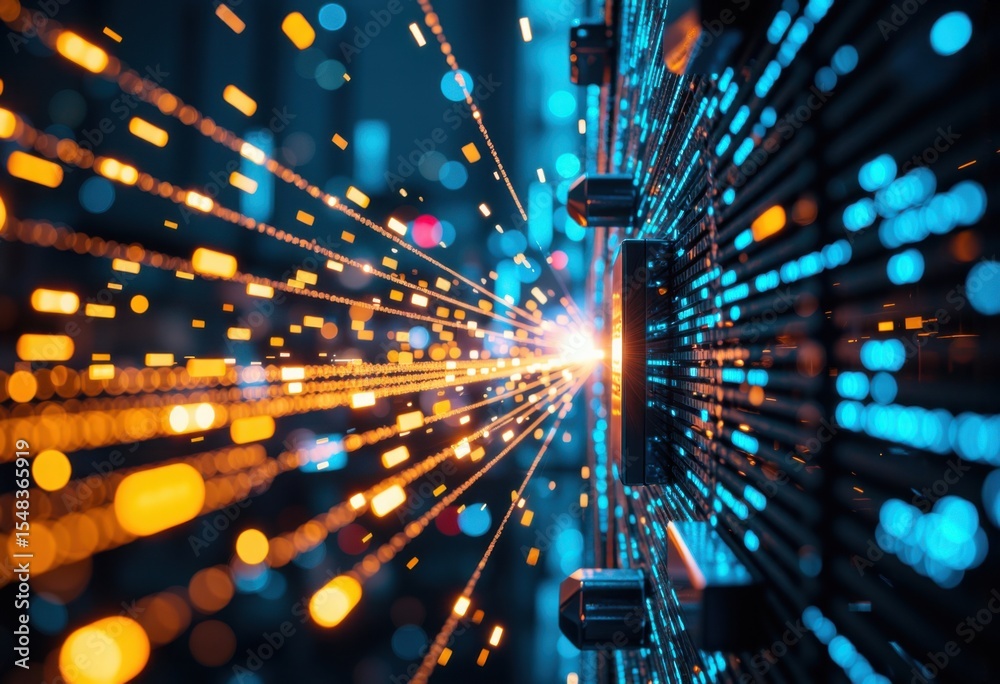 Obraz premium High-tech digital data transfer with glowing lines and vibrant light effects