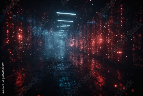 Dark Figure with Glowing Red Eyes in Dystopian Setting
Mysterious Hooded Character in Cyberpunk Environment
Threatening Presence: Illuminated Red Eyes in the Dark
Abstract Horror: Digital Glitch