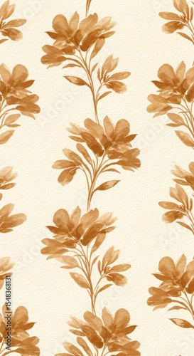 Elegant floral watercolor pattern in warm tea shades on textured background
