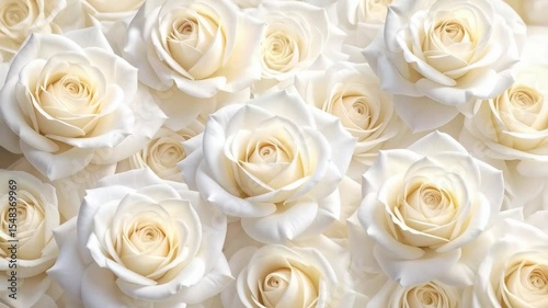 Elegant ivory white roses in full bloom forming a dense floral background, showcasing soft petals and a romantic, delicate aesthetic