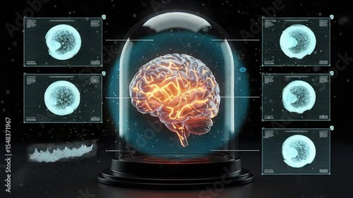 Illuminated Brain Inside Glass Dome Concept