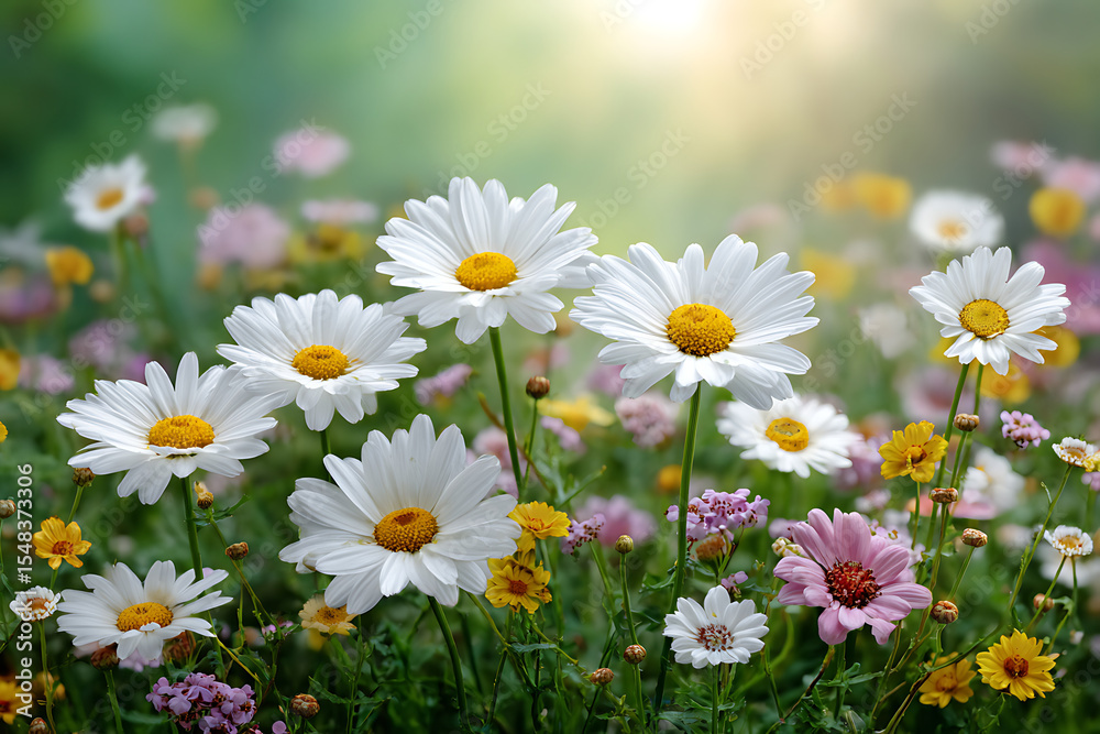Vibrant White Daisies Wildflower Meadow Sunny Day wildflowers Vibrant White Daisies Wildflower Meadow Sunny Day wildflowers