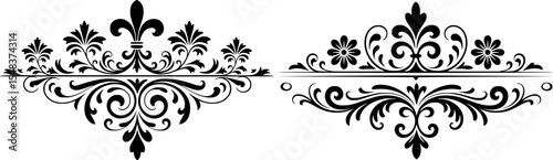 Elegant flourishes decorative elements with floral scrolls and ornate design on white background