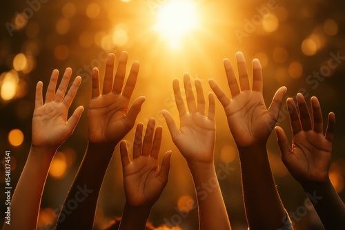 International Equality Day celebration featuring diverse hands reaching skyward in unity and empowerment
