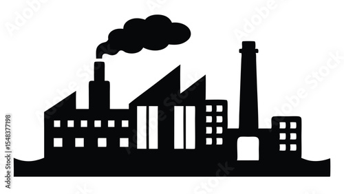 Industrial Complex Silhouette Vector Illustration of Factory Buildings and Pollution