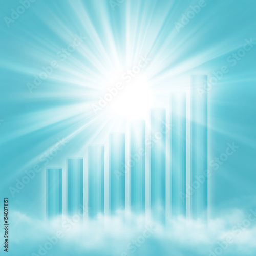 Rising graph with glowing lines - Inspiring - Ascending smoothly - Minimalist backdrop with soft blue gradients and light rays
