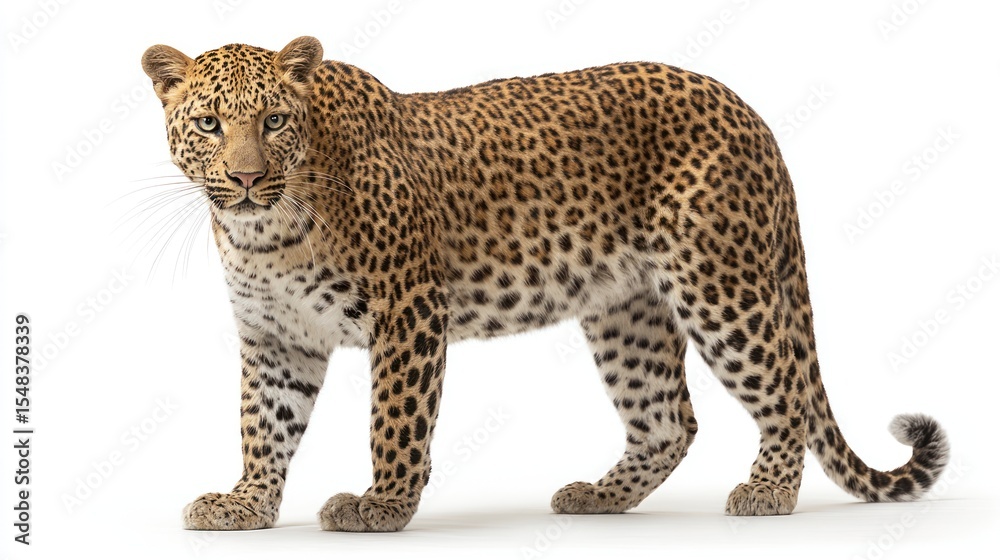 Fototapeta premium Leopard in profile against white