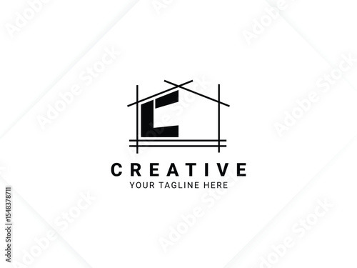 Letter C with house logo design for architect, construction and real estate