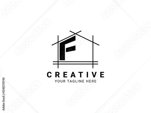 Letter F with house logo design for architect, construction and real estate
