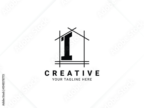 Letter I with house logo design for architect, construction and real estate