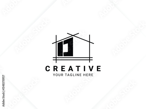 Letter D with house logo design for architect, construction and real estate