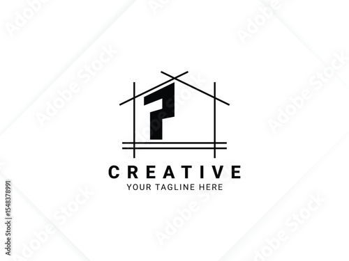 Letter P with house logo design for architect, construction and real estate