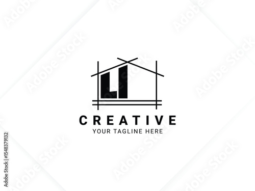Letter U with house logo design for architect, construction and real estate
