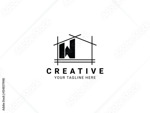 Letter W with house logo design for architect, construction and real estate