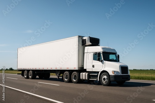 Refrigerated transport truck on highway carrying perishable goods with temperature-controlled cargo