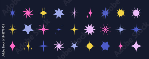 Geometric brutalist star bold elements. Modern minimalistic abstract primitive shapes, postmodern scandinavian block figures. Vector contemporary set
