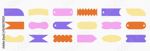 Trendy abstract shapes. Blank sticker design for sale promotion banner, discount offer label icons, empty geometric frames brutalist elements. Vector isolated set
