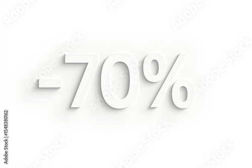 Minimalist banner with -70 number, white background, text shadow, no clutter, modern aesthetic