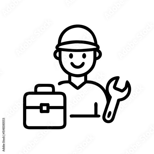Plumber smiling with wrench and toolbox, transparent background