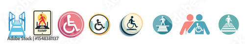 Access ramp sign symbols representing Set of international human rights day  