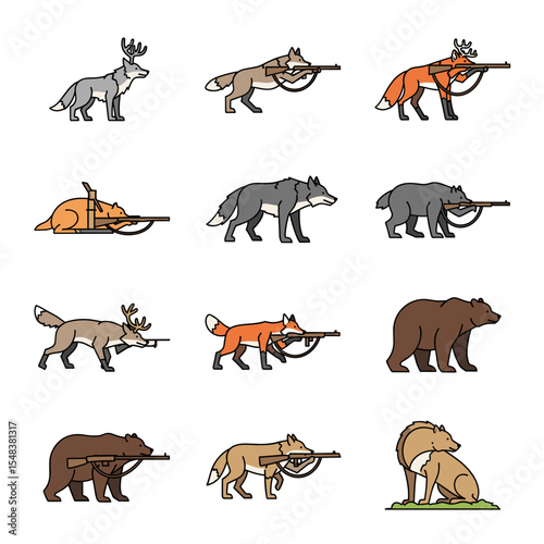 Wild Animals with Rifles A Unique Vector Illustration Set