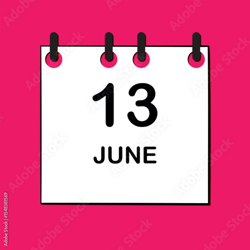 June 13. Daily Calendar icon for design. Simple design for business brochure, flyer, print media, advertisement. Easily editable.