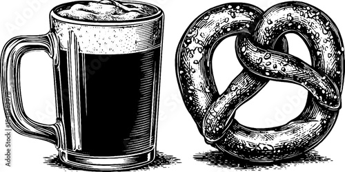 Amber ale and salted pretzel knot for oktoberfest celebration design