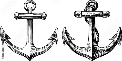 Nautical anchor emblem set in black and white for maritime designs