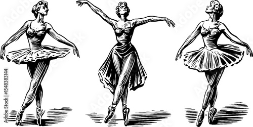 Graceful ballerina poses en pointe in elegant black silhouette illustration design