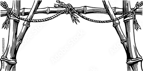 Black and white bamboo frame with cord knot design for decoration