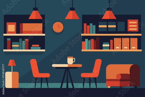 Modern interior vector illustration of a living room with a fireplace, ideal for home or office design projects