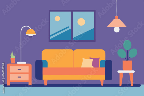Modern living room interior with comfortable sofa, contemporary furniture, and stylish lamp design