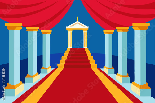 Luxury red carpet leading up a staircase to success, fit for a VIP star celebration