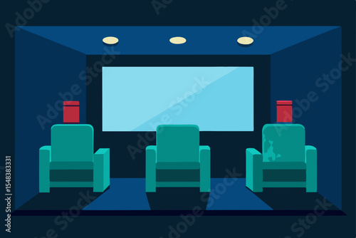 Modern living room interior with a large television screen mounted on the wall above a sleek media console and sofa