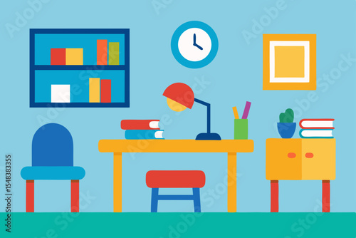 Room interior design with table, chair, and sofa for a modern home office