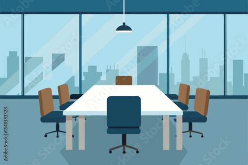 Contemporary office interior with an empty conference table and chairs, ready for a business meeting
