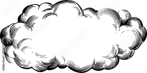 Vintage cloud swirl circular frame design in black and white for retro artwork and decoration