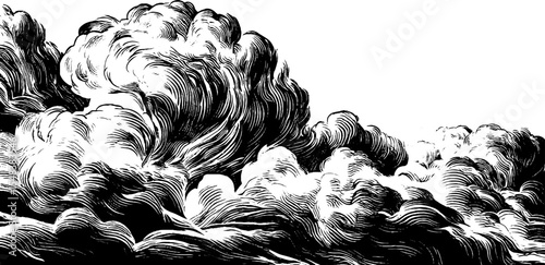 Black and white cloud swirl border design for vintage art and decoration
