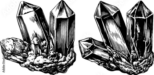 Black and white crystal point pendant design for jewelry and decoration