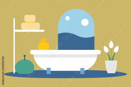 Vector illustration of bathroom room design with flat furniture decoration icons