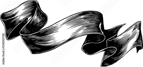 Vintage black and white ribbon banner design for crafting and decoration