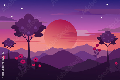 night landscape with moon