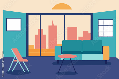 modern living room with blue furniture
